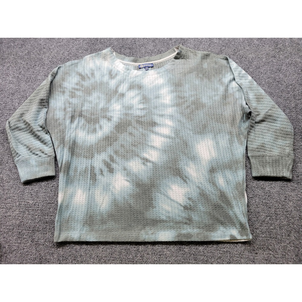 Democracy Womens Sage Green Tie Dye Waffle Knit Thermal Top B0238WA8E Size M